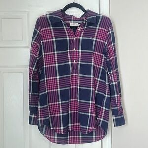 Vineyard Vines Harbor Plaid Relaxed Popover Tunic Size 6 Pink Blue Summer Preppy